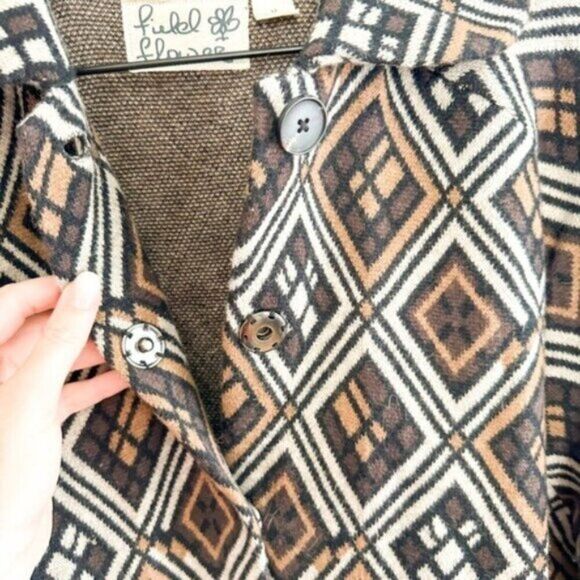 Anthropologie Field Flower Geo Wool Oversized Sweater Coat Brown Multi Medium - Picture 7 of 11